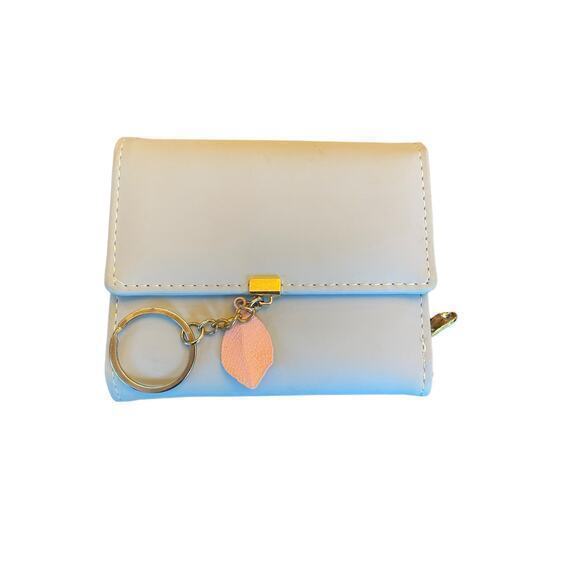 NWOT Horizontal Closure Bi-Fold, Key Chain Wallet, Soft Baby Blue, Feather Charm - Picture 2 of 9